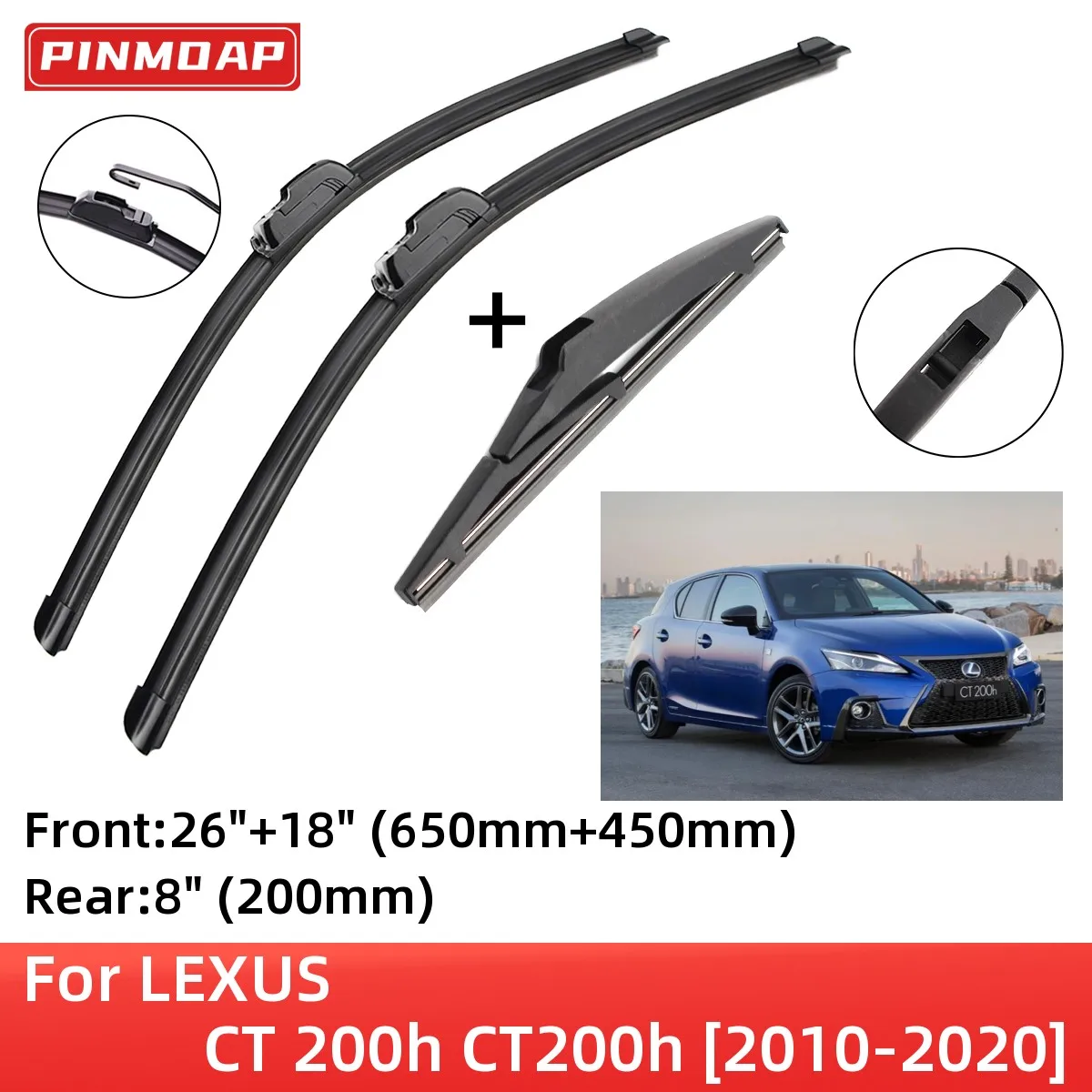 

For LEXUS CT 200h CT200h 2010-2020 Front Rear Wiper Blades Brushes Cutter Accessories J Hook 2010 2011 2012 2013 2014 2015 2016