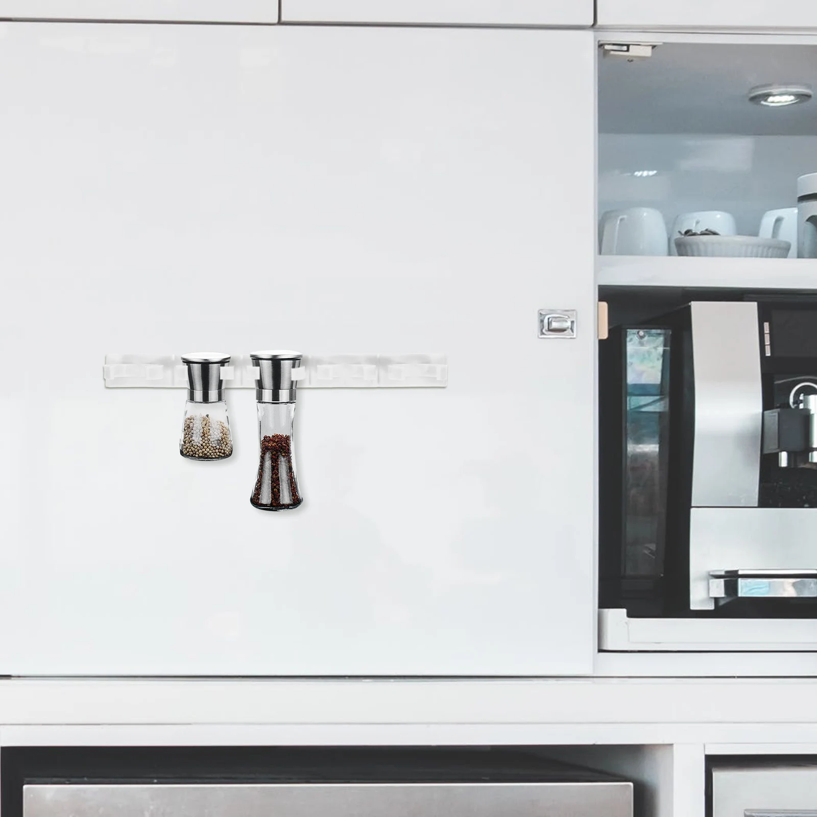 

4pcs Kitchen Shelf Spice Organizer White Plastic Cabinet Door Gripper Pantry Clips Hanging Bottle Design