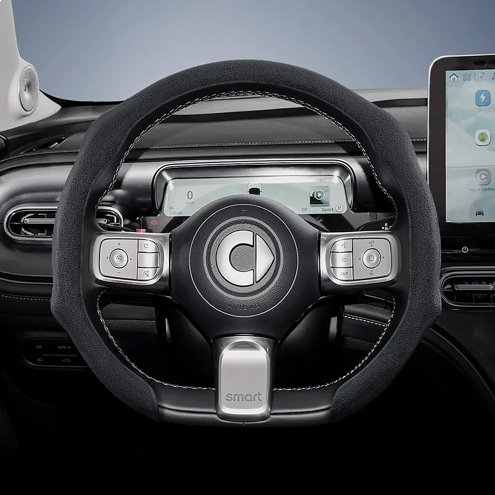 Suitable for Smart Premium Suede Snap-On Steering Wheel Cover Anti-Slip Durable Round and D-Shaped Steering Wheel Available