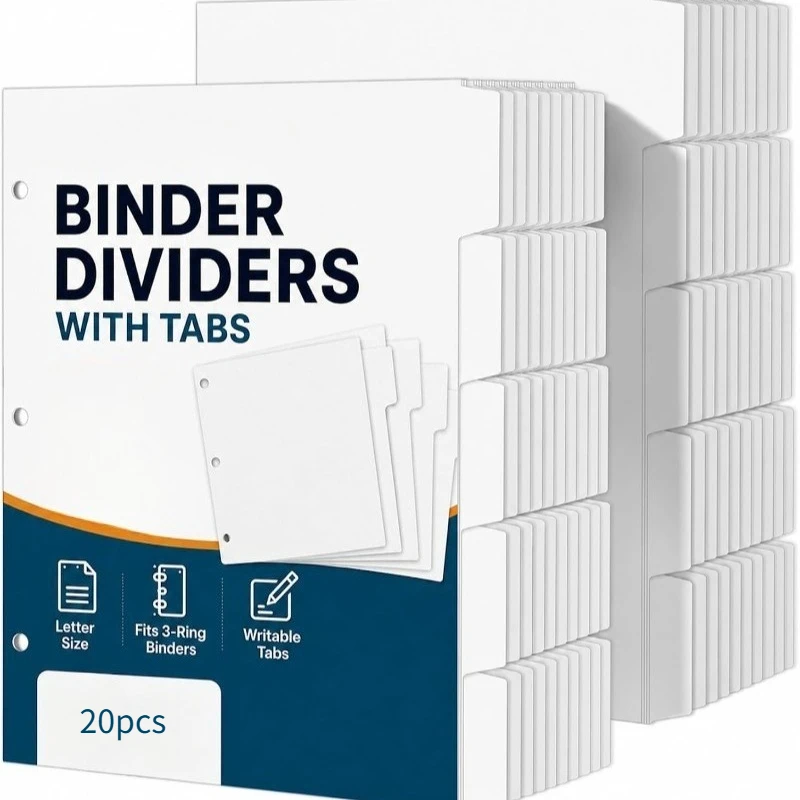 20pcs Binder Dividers with Tabs for 3 Ring Binder, White Index Dividers, Blank Writable Tabs, for School, Office & Home