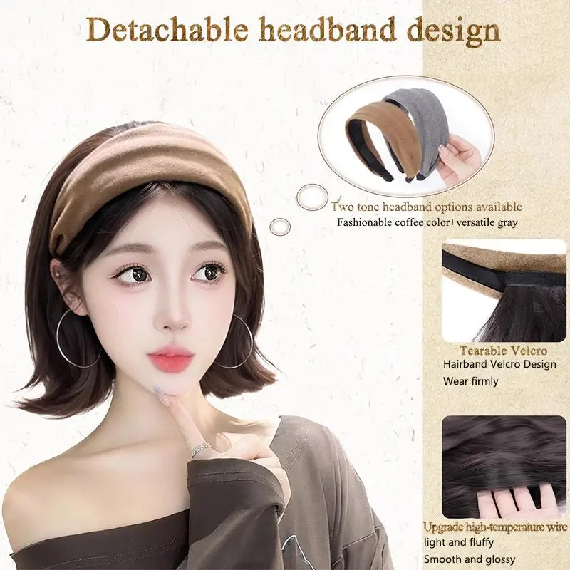 

New Short Straight Headband Synthetic Natural Wigs For Gray/brown Headband Wig Women Daily Party Use Heat Resistant Fake Hair