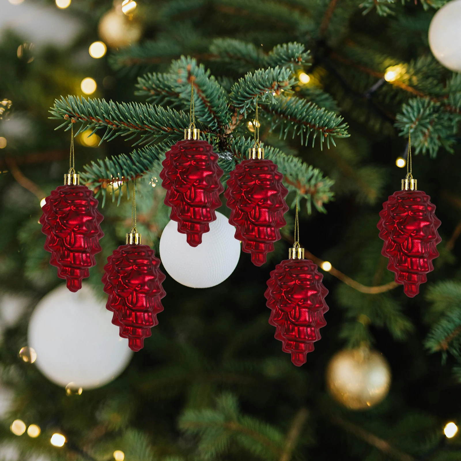 

8pcs Christmas Pine Cone Ornaments Plastic Decorations Festive Holiday Tree Hanging Diy Party Pine Cone Hanging