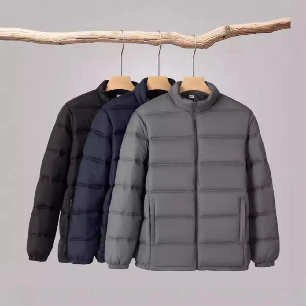 Abrigo de algodón con cuello levantado para hombre, chaqueta de manga larga con puños elásticos y bolsillos, ropa de abrigo cálida engrosada de Color sólido