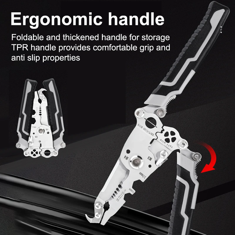 Foldable Wire Stripper Electricians Maintenance Anti-Slip Stripper Cable Multitool Wire Stripper Piler Wire Cutter Crimping Tool