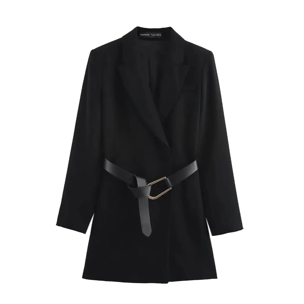 

Women's Business Casual Dress Autumn Winter New Versatile Short Suit Collar Belt Decorative European American Style Top