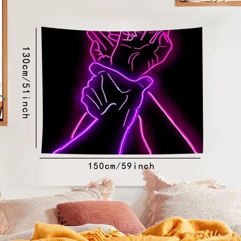 Minimalist Neon Hand in Hand Line Tapestry Romantic Atmosphere Wall Art for Bedroom Dorm Music Room