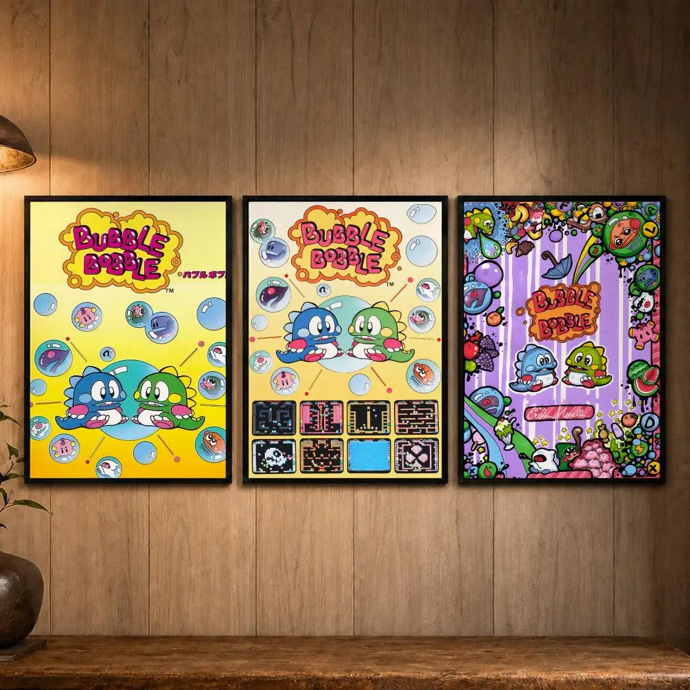 Arcade Game Bubble Bobble Poster Self-adhesive Art Poster Decoracion Painting Wall Art White Kraft Paper Home Decor