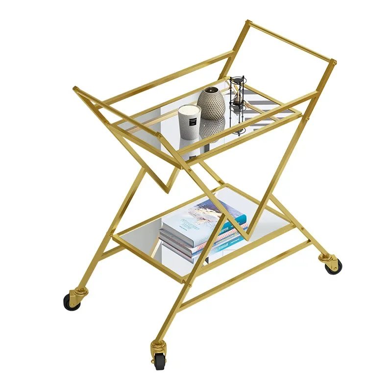 Nordic Multi-functional Bar Cart, Dining Car Iron Art Liquor Trolley, Four Wheels, High Temperature Paint Finish