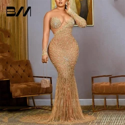 Gorgeous Rhinestone Sequins Evening Dress Luxury Bodycon Asymmetric Mopping Hem Mermaid Prom Dresses For Women Custom Made