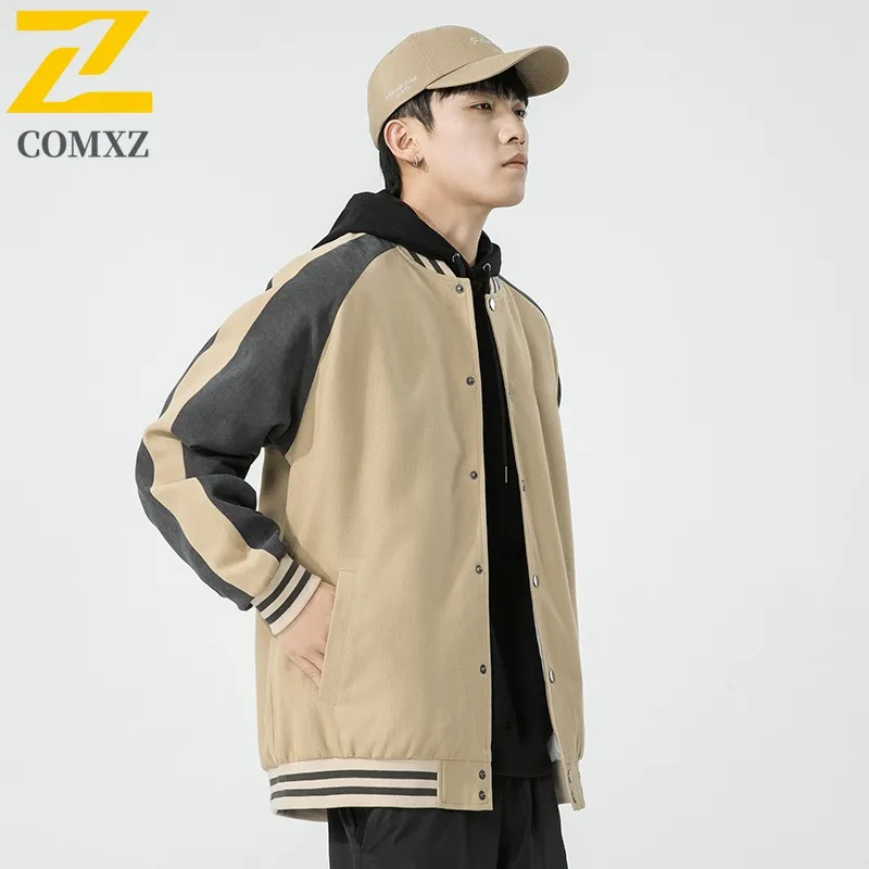 

COMXZ 2025 Мужская бейсбольная куртка с двусторонним открытием, общественная версия, большой размер, свободная посадка, повседневное модное пальто, модное