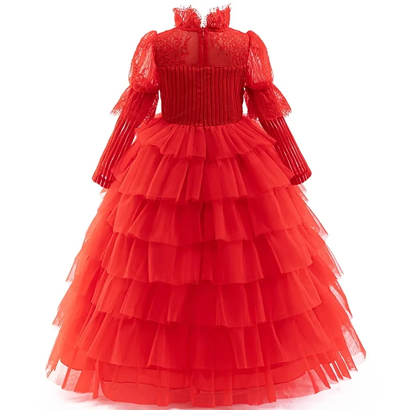 2026 Halloween Girl Dress Up Elegant Special Ball Evening Dress Long Sleeve Red Horror Girl Dress - view 4