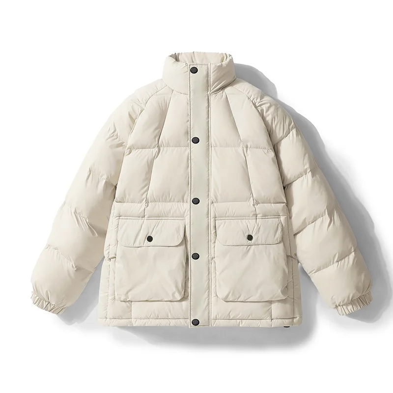 Men's Winter Casual Thick Warm Standing Collar Cotton Coat Youth Trendy Workwear Jacket