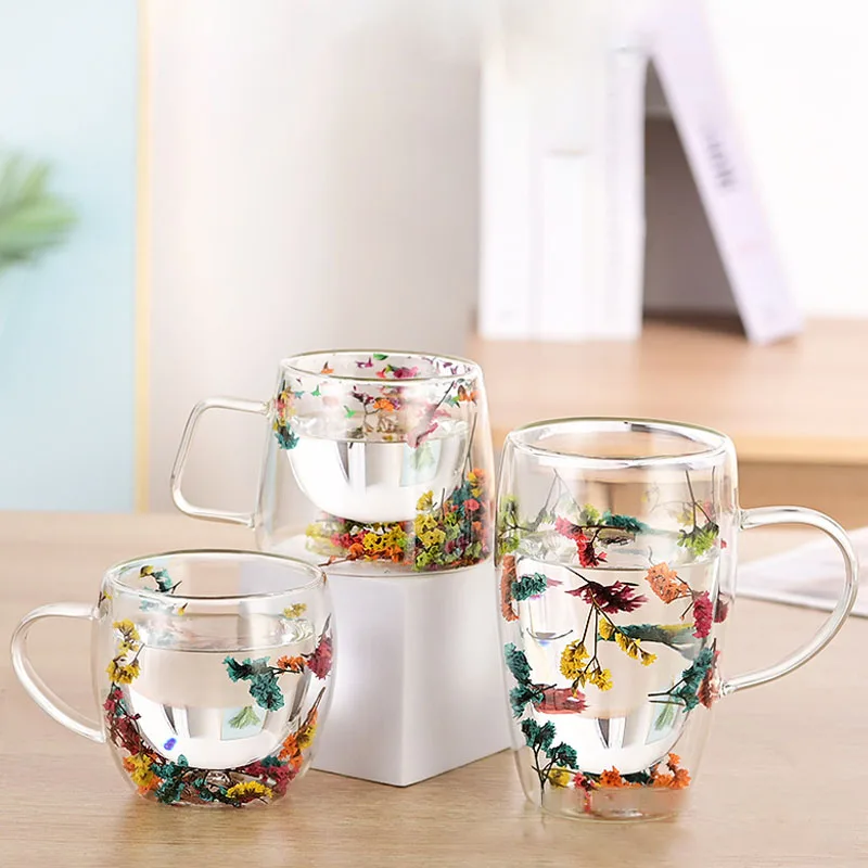 YWDL-Tasse en verre à double paroi avec poignée, 180 ml, 250 ml, 350 ml, 400ml, thé, lait, jus, verres, festival, standard, tasses à café, fête,