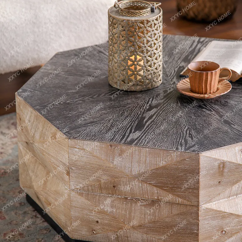 Sofa coffee table small apartment solid wood living room side table retro hexagonal living room small table