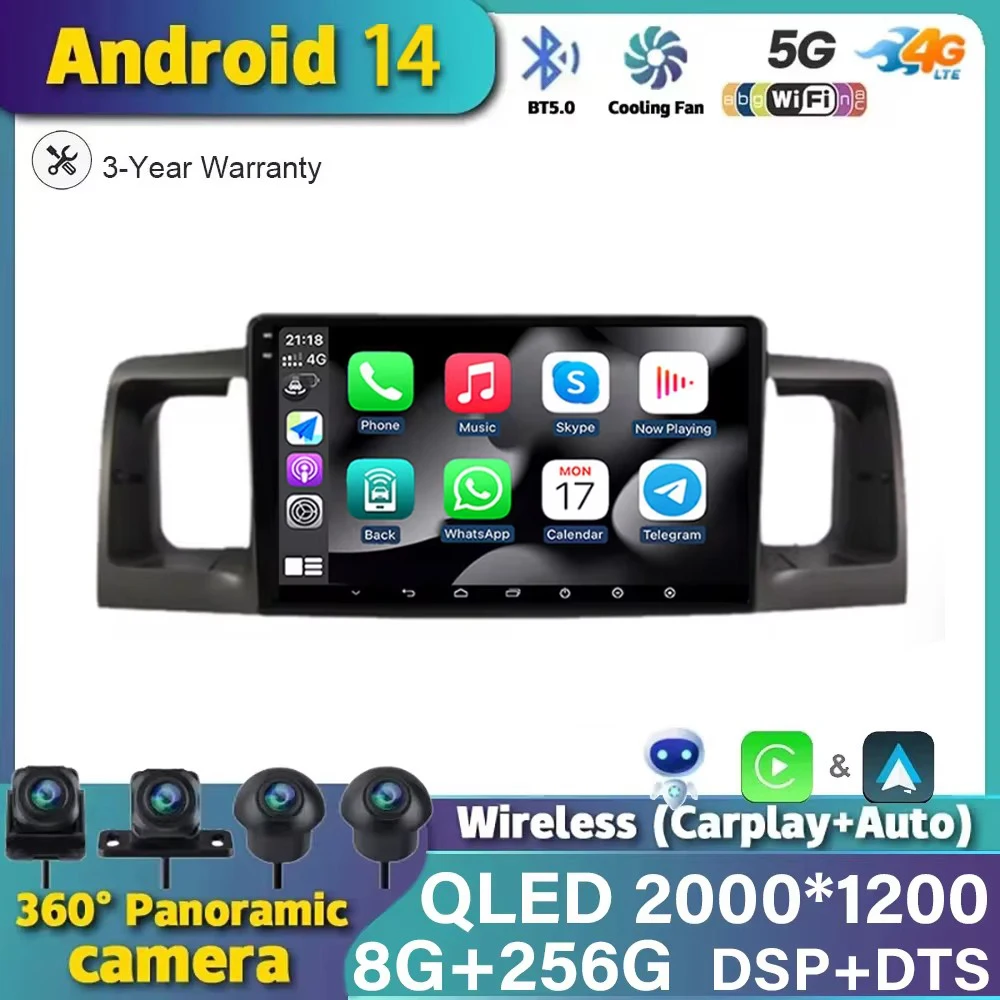 

Android 14 для Toyota Corolla E120 E 120 BYD F3 2007-2011 GPS-навигация WIFI 4G автомобильное радио мультимедийный видеоплеер Carplay QLED