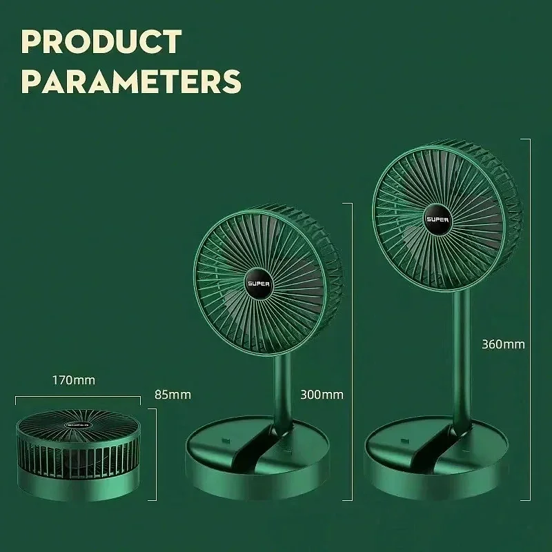 New Adjustable Folding Fan Small Cooling Handy Desk Low Noise Home Charging USB High Duration Standby Mini Electric Fan