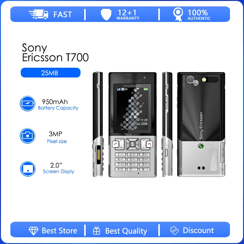 Sony Ericsson-Téléphone portable débloqué d'origine remis à neuf, téléphone portable 3G, AmarFM, livraison gratuite, T700