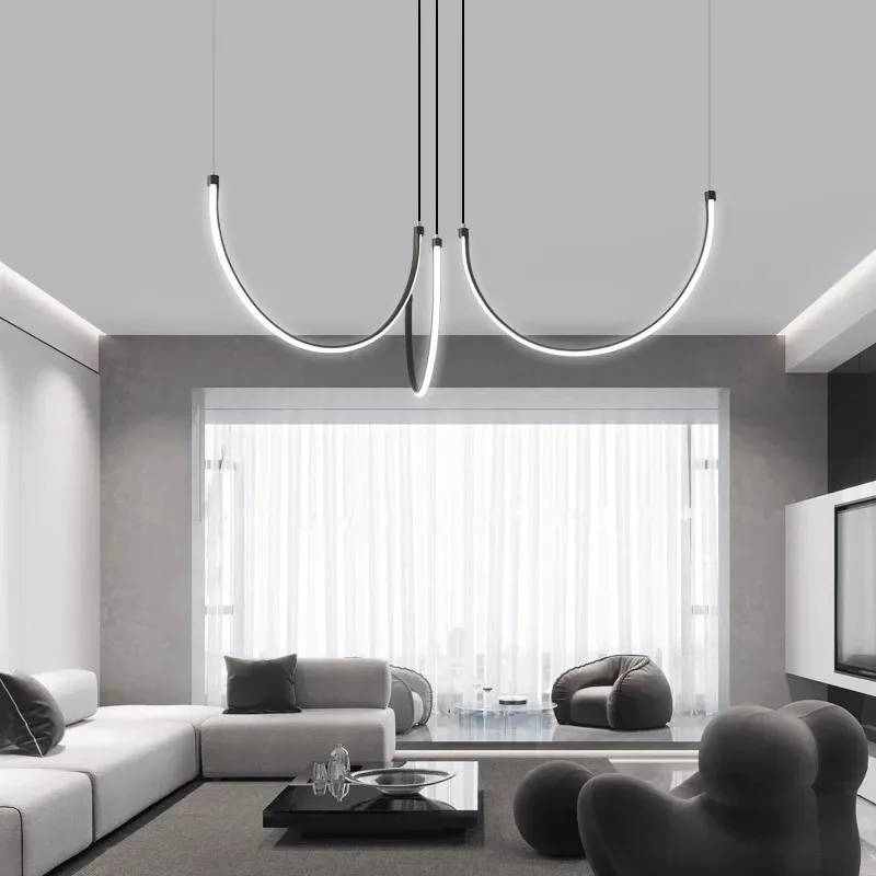 

Minimalism Lines Nordic Led Chandelier Copper Living Room Pendant Lights Model Room Showroom Lamp Lighting Home Decor Luminaire