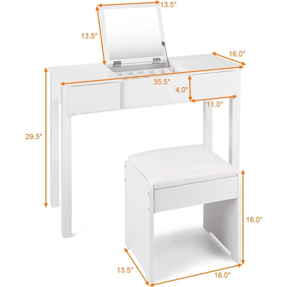 حمام مع مرآة قابلة للطي، درجين، 3 منظمات قابلة للفصل (أبيض)