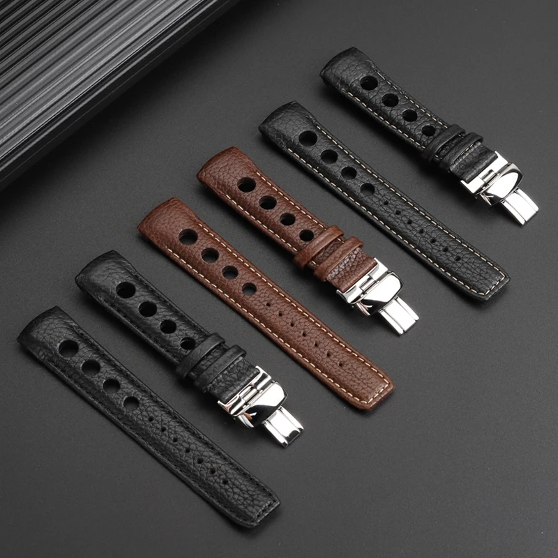 

For 1853 Tissot T044 Racing Series T044430A T044417 curved end Cowhide Strap with Butterfly Buckle Bracelet Men's 20mm Watchband