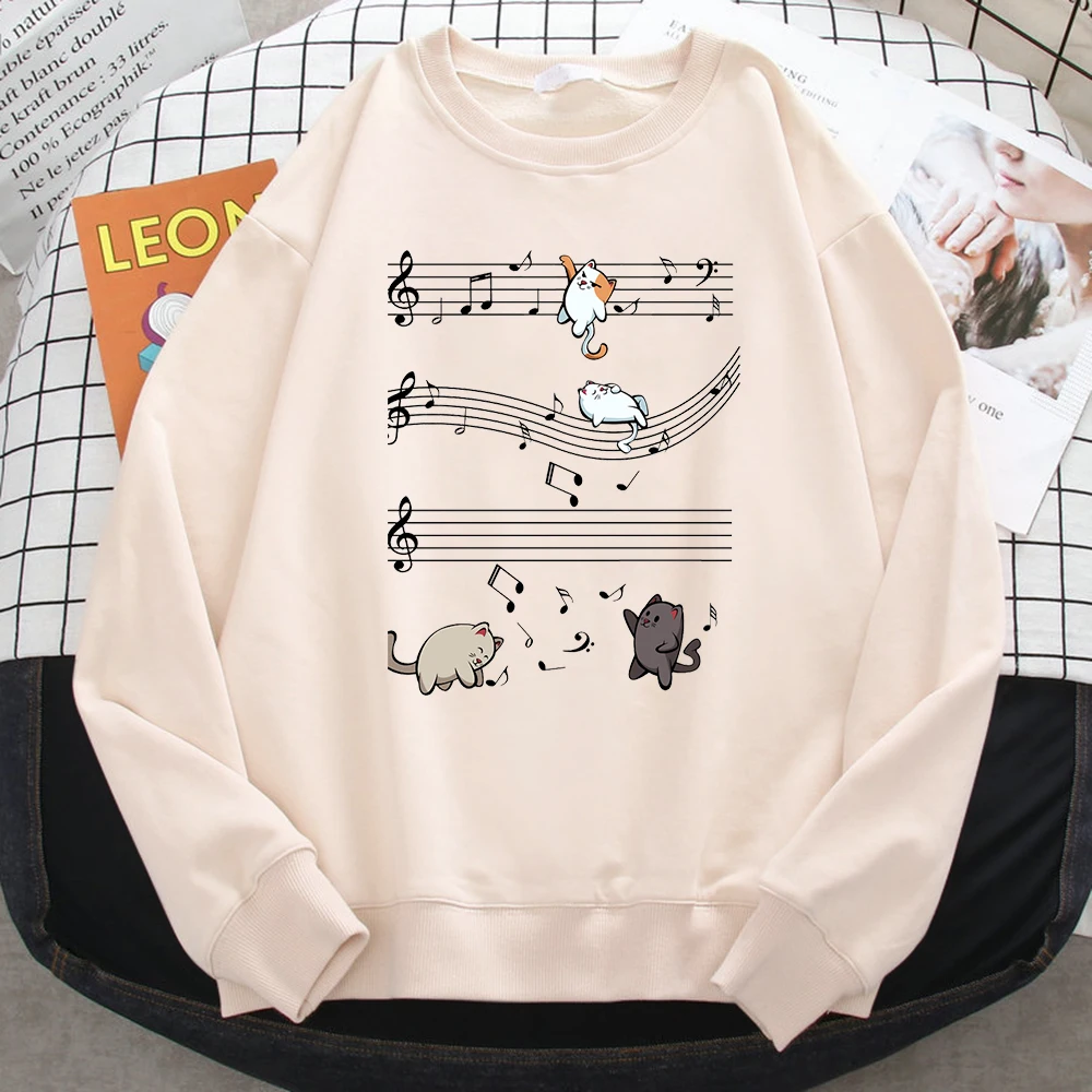 Fashion Winter Sweatshirts For Women Kopie Von Musical Cats Musical Notes Print Hoodies Soft Fleece Pullovers Loose Warm Clothes