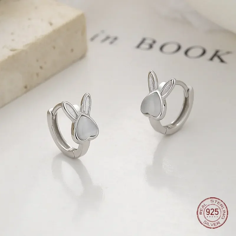 925 Sterling Silver Rabbit Opal Zodiac Hoop Earrings Cute Animal Korean Advanced Earring Lady Birthday Summer Jewelry Wholesale