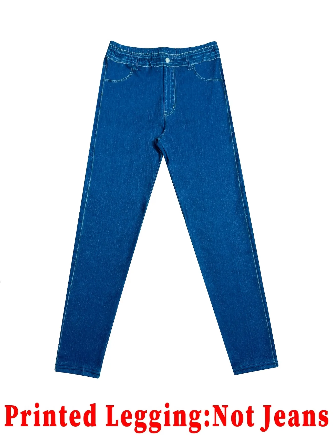 Bedruckte Leggings – kein Denim-Stoff, durchgehend mit einem Denim-Muster bedruckte lange Hosen mit einer aufgesetzten Tasche und Knopfdetails. Neu eingetroffen – Detail 3