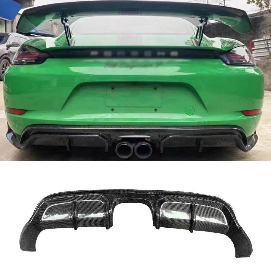 Real Carbon Fiber Rear Bumper Lip For Porsche 718 Cayman Boxster Upgrade Rear Diffuser 2016+ Bodykit