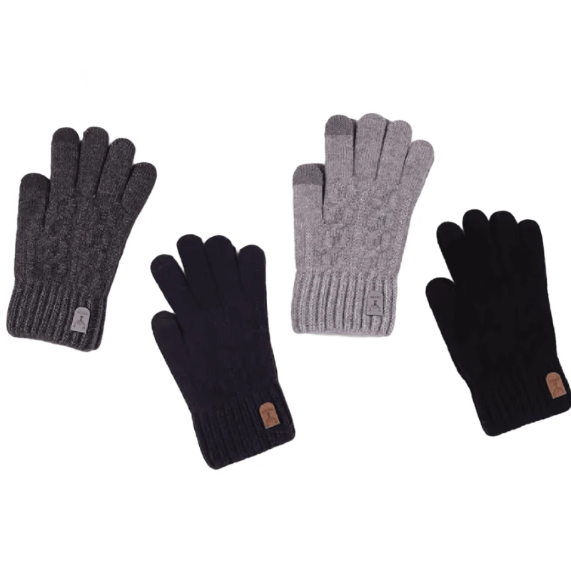 2023 new men's warm gloves winter touch screen plus fleece gloves cold warm wool knitted gloves