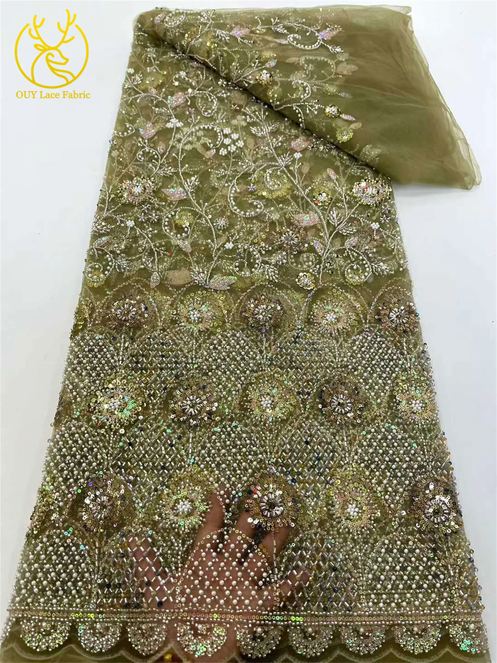 Роскошная французская сетчатая кружевная ткань с вышивкой и блестками, 5 ярдов, африканская нигерийская кружевная ткань с бисером для вечернего платья, швейный материал