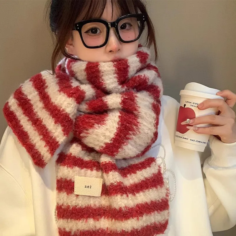 2024 New Striped Scarf Autumn Winter Fashion Versatile Delicate Soft Knitted Warm Shawl Multicolor Woolen Yarn Sweet Neck Warmer