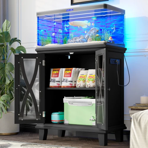 20 Gallon Rustic Farmhouse Fish Tank Stand with Explosion-Proof Tempered Glass & Power Supply for LED Light Heater AIR Pump