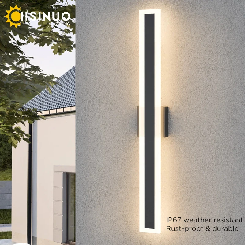 Outdoor Porch Light Waterproof Rust Resistant Stainless Steel Sconces Black Long-strip Style Lighting Fixture for Garden Balcony