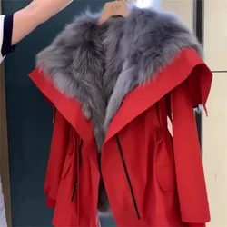 Chaqueta de algodón para mujer, abrigo cálido de piel sintética, estilo coreano Popular, rojo, Navidad, Año Nuevo, blanco, otoño e invierno, 2024