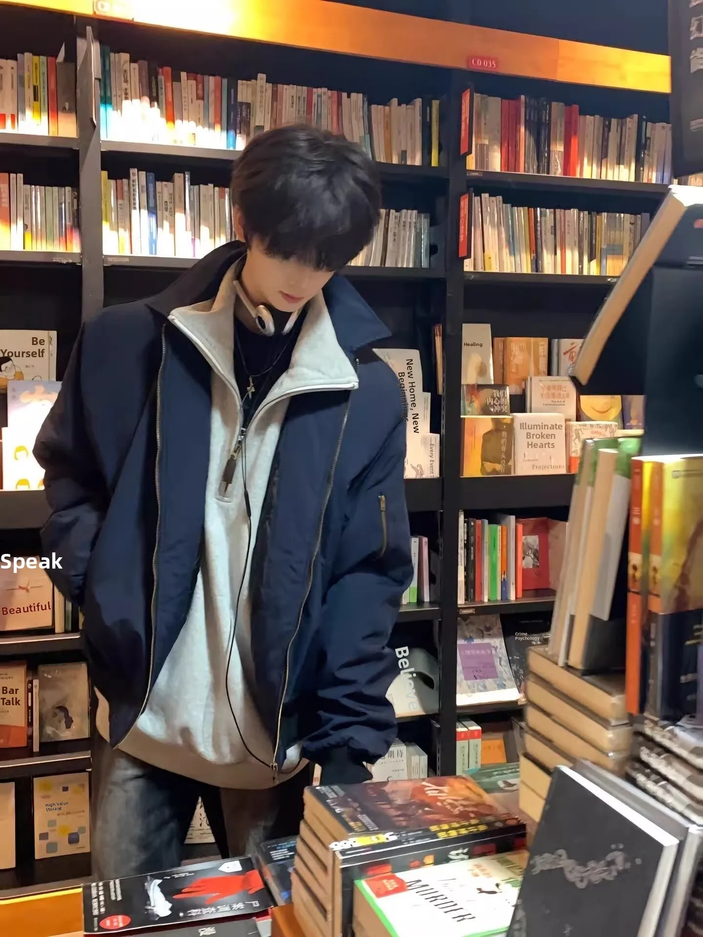 

Thiened Pilot Collar Jaet Men's ort Baseball Sle Workwear Coat Cleanfit Youth Trendy Long Sve Zipper Closure Cotton