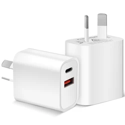 1Pc Australian Standard Dual Charging Port AU Plug Quick Charger 20W Fast Charging Adapter, USB Type-C Wall Charger For Mobile