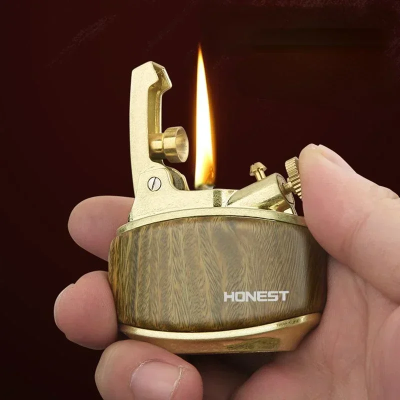 Retro Creative Compact Sandalwood Kerosene Lighter Personalized One-click Ejection Ignition Old-fashioned Windproof for Men