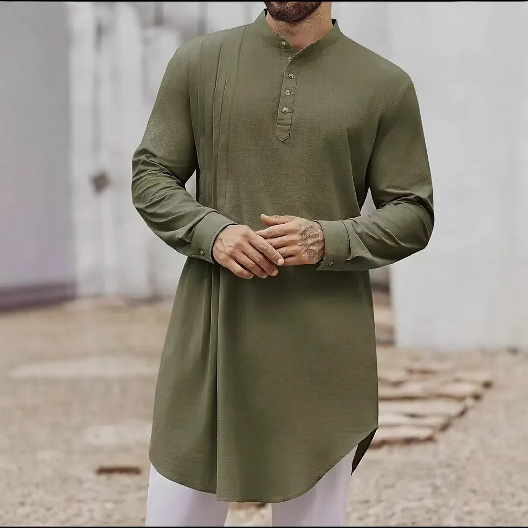 Camicia musulmana da uomo manica lunga abito arabo islamico Abaya Jubba Thobe caftano Islam abbigliamento Ropa De Musulmanes Para Hombres