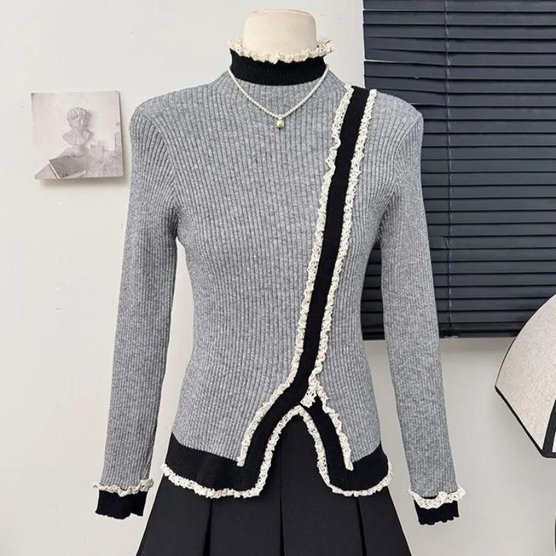 

Irregular Slim Fit Knitted Top for Women Autumn Winter All-match White Pullovers 2025 New Korean Simple Sweaters Mujer