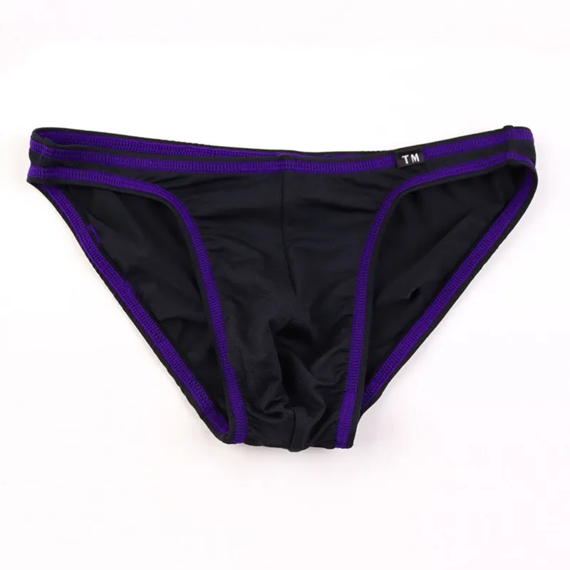 Men Contrast Trim Brief Underwear Large Pouch Low‑rise Silky Panties Candy Color Slim Fit Male Intimate Lingerie Underpants