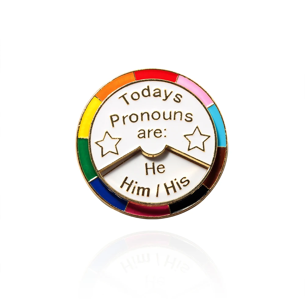 Fashion Rotation Rainbow Wheel Pins Todays Pronouns are They Them Theirs He Him His She Her Hers Spinner Badge Brooch Jewelry