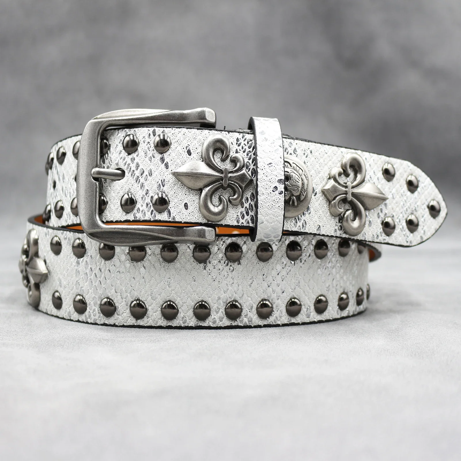 Fashion Rivet Belt White Cross Men&Women's Studded Belt Punk Rock With Pin Buckle Hardware Jeans Designer Female Waist Belts