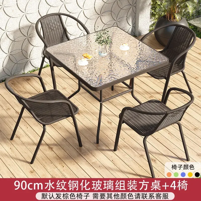 Outdoor sunshade umbrella table and chair combination outdoor courtyard villa garden table and chair three piece set coffee