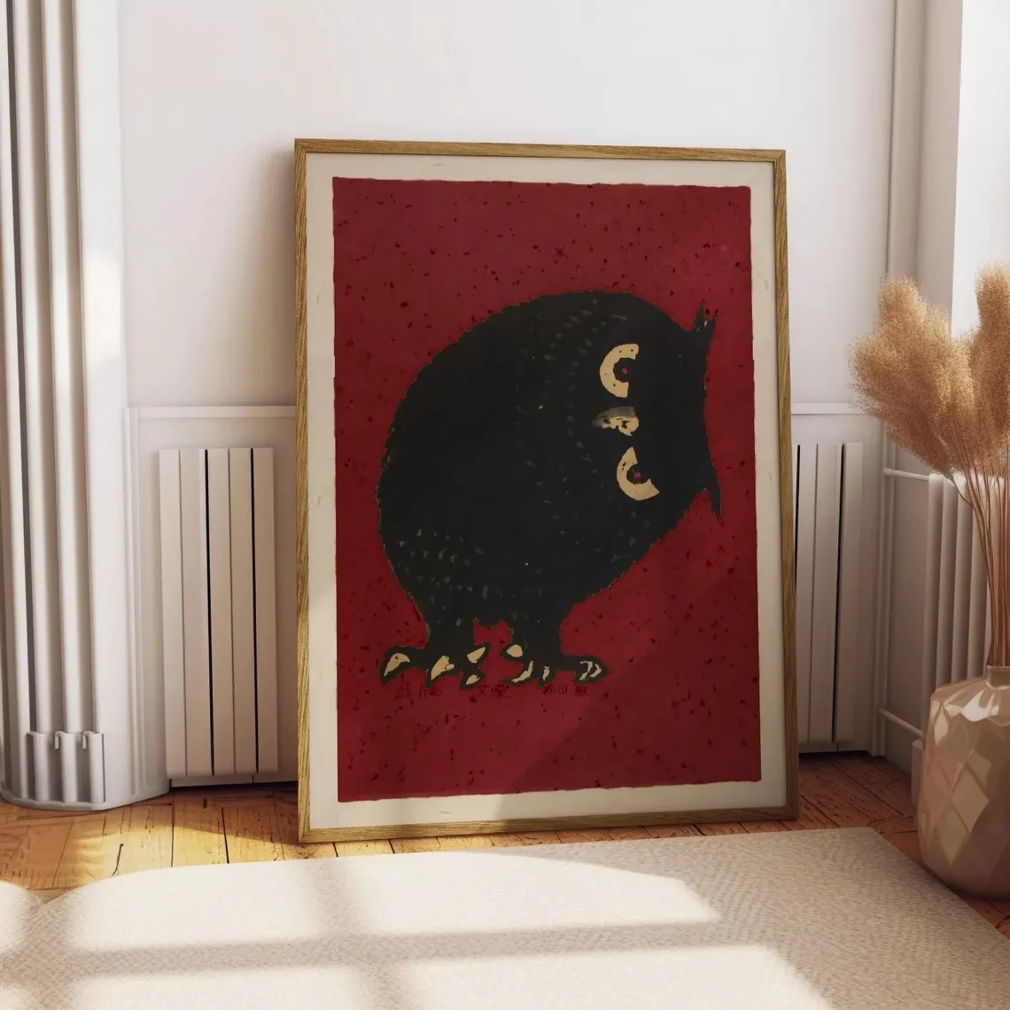 Vintage Owl Art Retro Japanese Style Drawing Print Japan Edo Poster Moody Bedroom Decor Dark Gothic Red Minimalist Boho Wall Art