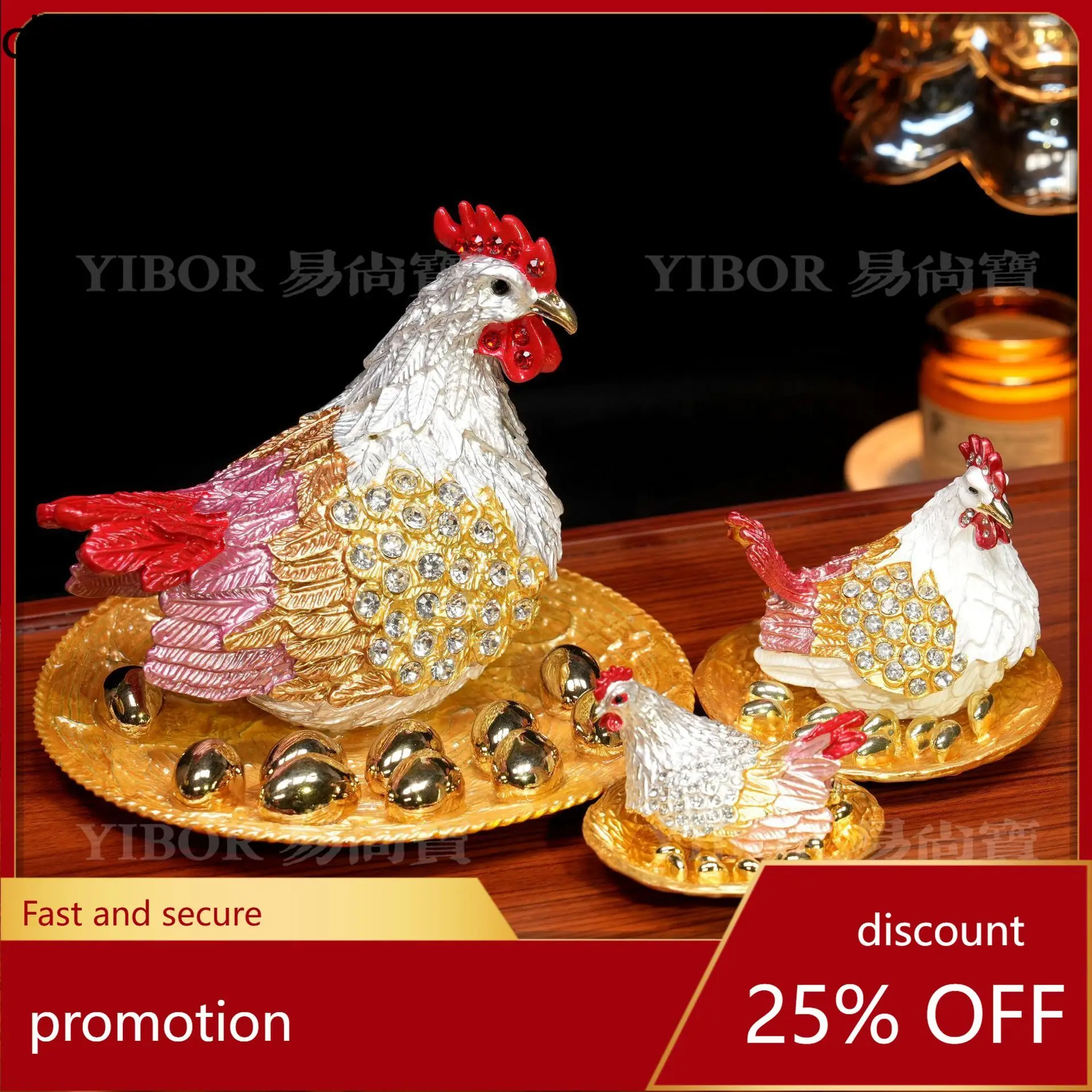 

H1 Metal Enamel Jewelry Box Hen Ornament - Business Opening, Housewarming Gift, Home Decor, Wealth-Attracting Craft