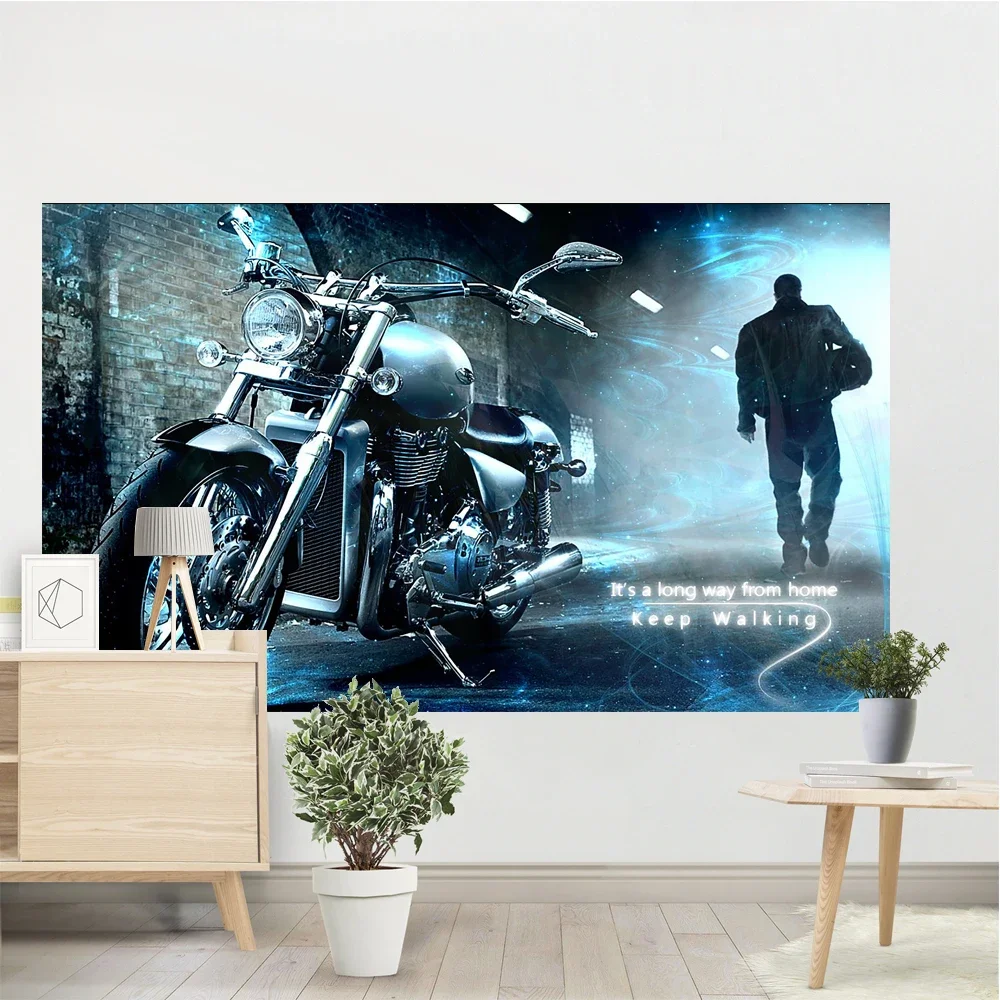 Motorcycle Dark Banner Tapestry Poster Wall Art Ad Vintage Logo Dark Autobots Cave Garage Bar Club