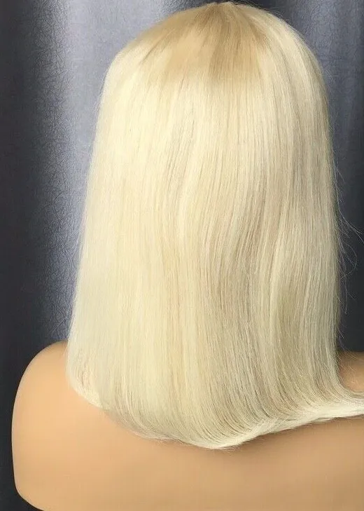 tutta la parrucca europea lunga diritta con frangia spessa remy 613 bionda