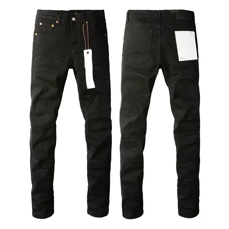 New Fashion Purples jeans Man with high street black pleats Fashion top quality Repair Low Rise Skinny Denim pants