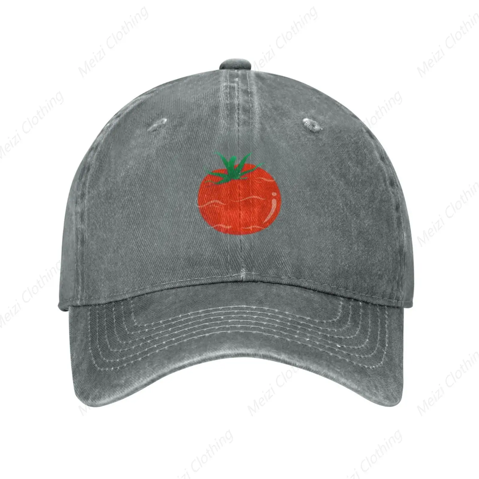 Cartoon Tomato Print Pattern Baseball Cap For Men And Women Retro Truck Cap Outdoor Activity Golf Dad Hat Dark Gray