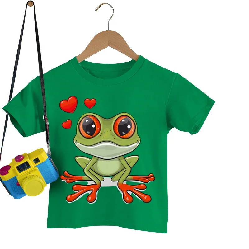 Love Frog T Shirt New Kids Girl Tshirt Cute Frog Art Top Tee Fashion Children Clothes Summer Short Sleeve Cartoon Frog T-shirts